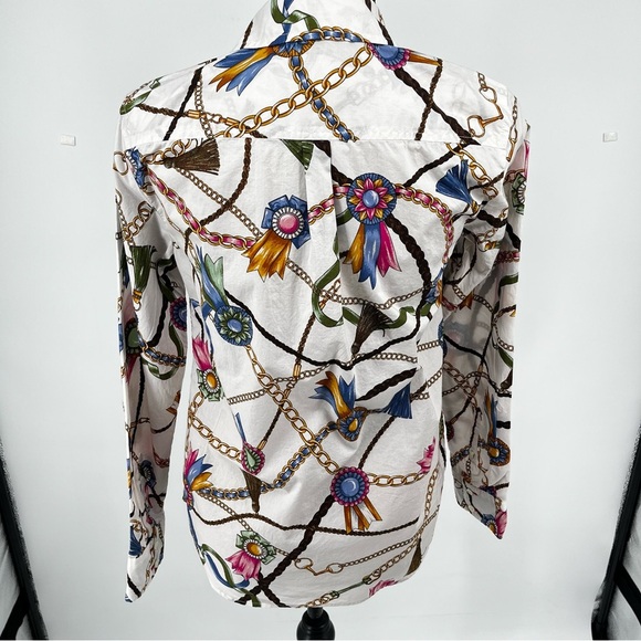 Talbots Long Sleeve Button Front Links & Ribbons Equestrian Cotton Shirt XS - Picture 6 of 10